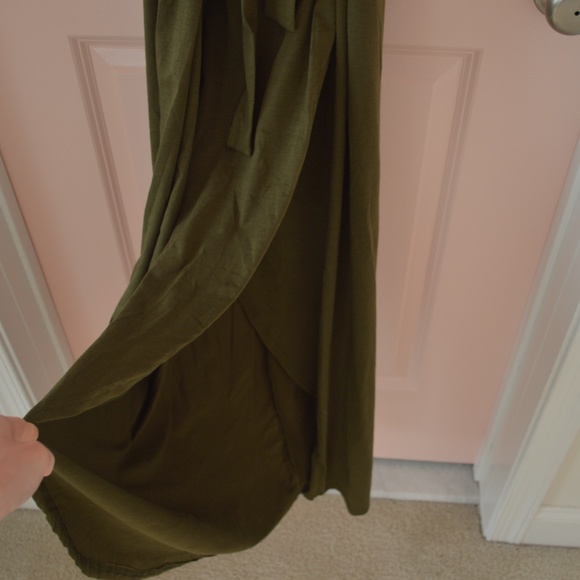 NWT! Olive Green Faux Wrap Slit Maxi Dress - Picture 4 of 9